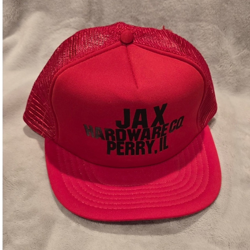 Vintage Red Jax Hardware Co Perry IL Trucker Hat Mesh Snapback‎ Cap